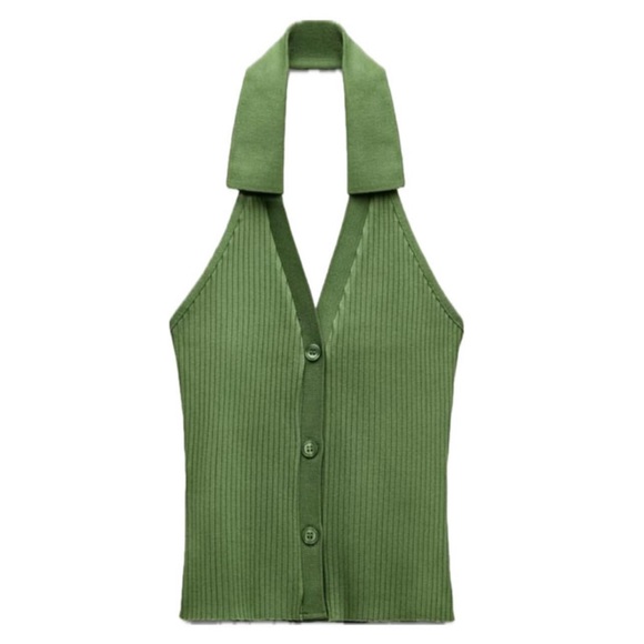Green Ribbed Halter Top - Picture 2 of 2